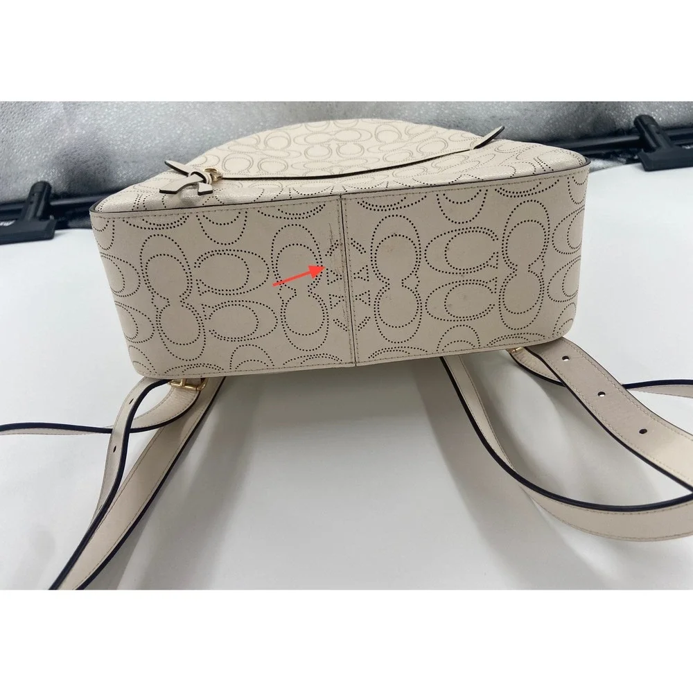 Coach Jordyn Backpack Chalk White Perforated Signature Leather Bag F72645